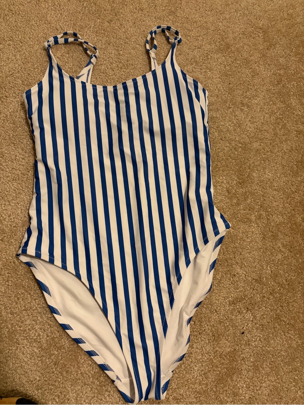 Old Navy Blue and White Striped One-Piece Swimsuit